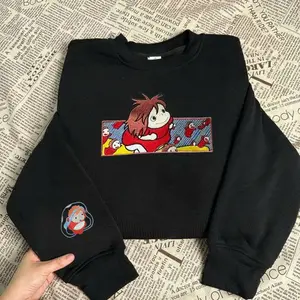 Embroidered Anime  Ponyo Crewneck Sweatshirt, Kawaii Ocean Anime Embroidery Hoodie , Inspired by Studio Anime, Gift for Anime Fans