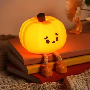 2 PACK Cute Pumpkin LED Night Light, 3 Level Dimmable Nursery Nightlight, Silicone Soft Light Lamp Gift, Rechargeable Bedroom Touch Lamp for Breastfeeding, Kids, Girl, Boy, Dorm Decor (Pumpkin Shape)