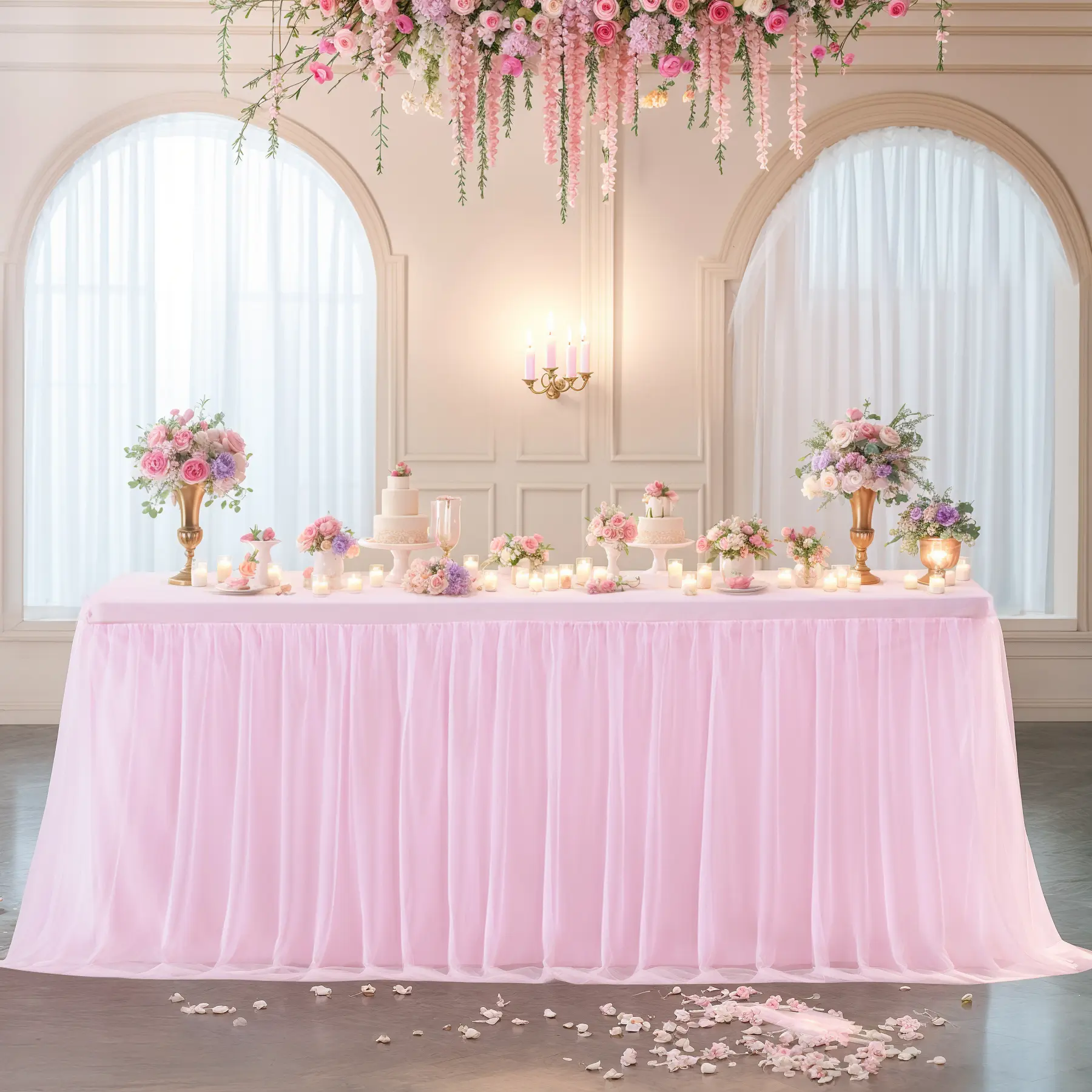 Tulle Tablecloth for 6/8 FT Rectangular Tables Wrinkle Free Table Cover with Tutu Skirt for Wedding Birthday Party Buffet Banquet, Summerwins Father's Day Deals For You