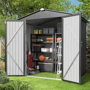 【2 Packages Shipping】Gizoon Outdoor Storage Shed 6 x 4 FT, Galvanized Metal Garden Shed with Double Lockable Doors, Outdoor Storage Clearance for Backyard Patio Lawn-Dark Grey