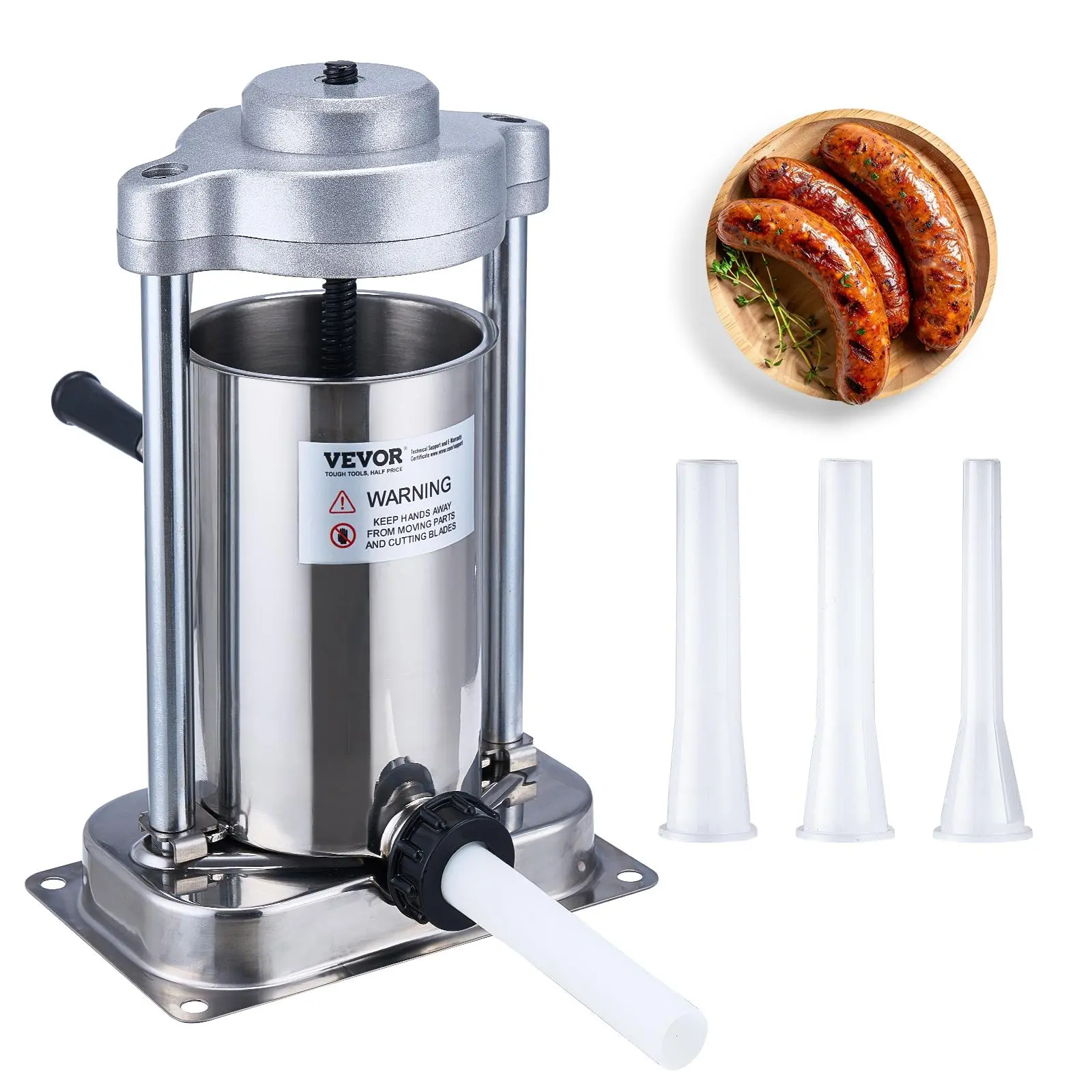 【SummerFinds】VEVOR Manual Sausage Stuffer,  2 L / 5 LBS Vertical Sausage Machine with G-type Clamp, Food-Grade 304 Stainless Steel Barrel with 2 Stuffing Tubes, for Home Kitchen Restaurant Commercial Meat Sturdy