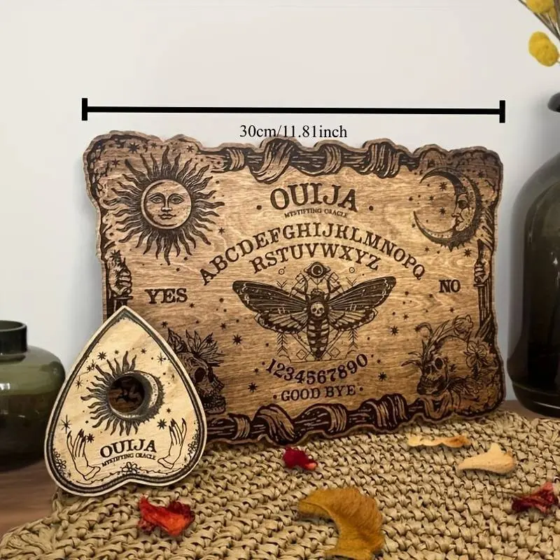 2pcs Wooden Gothic Aesthetic Vintage Ouija Board with Planchette, Divination Board, Witchcraft Spirit Decor, Spooky Gift, Home Decor, Board Game Prop