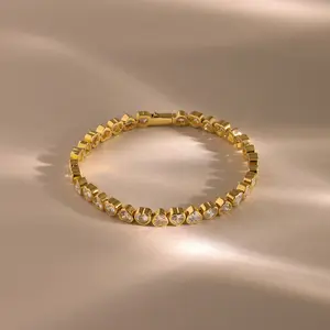 Heart Tennis Bracelet by Caitlyn Minimalist - Dainty Diamond Heart Link Bracelet in 18K Gold & Silver Finish - Crystal Bracelet - Anniversary Gift for Her