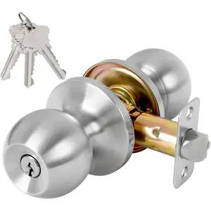 Keyed Entry Door Knob with Lock and Key, Exterior and Interior Door Lock for Bedroom, Entry Door Handle for Front Door,Satin Nickel