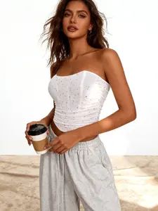 Women's Strapless Elegant Body Shaper with Rhinestones, Sparkle Mesh Backless Corset Waist Shaping Top, Outerwear Tank Vest for Slimming, Shapewear Underwear