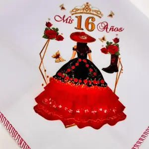 12pcs Sweet 16 Perry Favors Napkins with Elegant Red Dress and Crown Design for Special Occasions