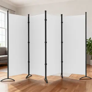 Grezone Room Dividers Folding Privacy Screens 4 Panel Partition Screen Steel Frame& Frabic Office Partition for Home Office Dorm Decor