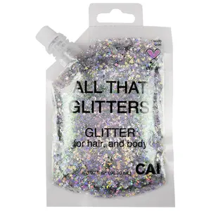 Glitter Gel Makeup- Face, Body & Hair (Moons Silver) Chunky Iridescent Holograph Stars & Moon, 3 oz | Cosmetic-Grade, Apply Without Glue, Easy to Take Off & Keep Skin Clean - for Concerts, Raves