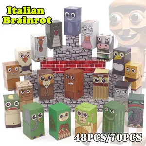 48/70 Pieces Italian Brainrot Magnetic Building Blocks, Creative Prank Toy for Kids & Adults, Unique Stem Educational Gift, Fun Characters Like Sharks & Alligators，Tung Tung Tung Sahur, Magnetic Building Set
