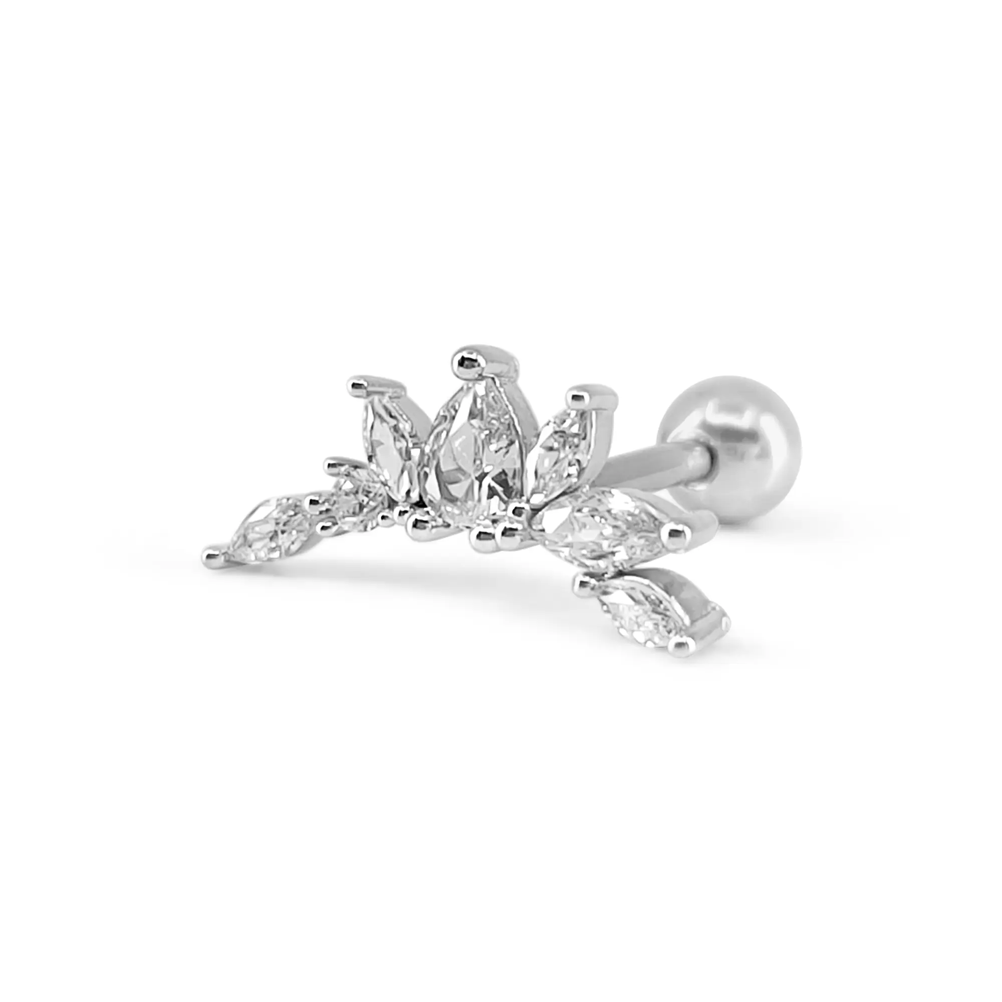 B:PSoem Cartilage Piercing Fashion Jewelry Piercing Elegant Crown Leaf Top design is 14.5mm long, Helix Stud, Conch piercing, Tragus stud Casual Elegant Princess
