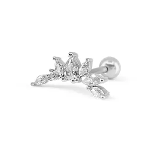 B:PSoem Cartilage Piercing Fashion Jewelry Piercing Elegant Crown Leaf Top design is 14.5mm long, Helix Stud, Conch piercing, Tragus stud Casual Elegant Princess