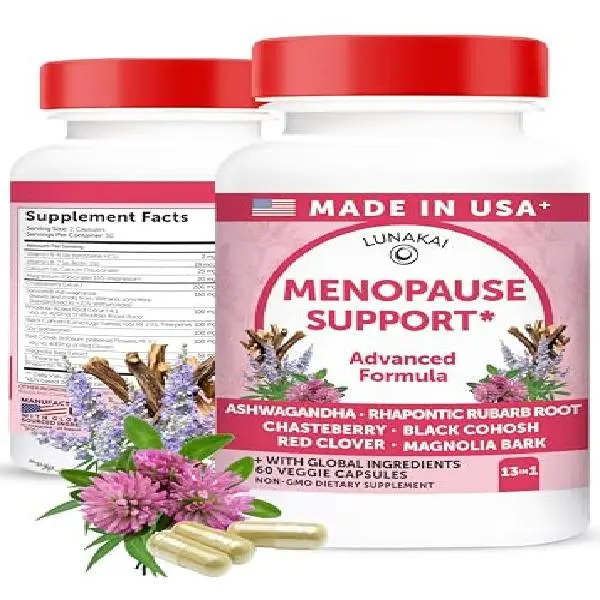 Lunakai USA Made Natural Menopause Supplements for Women – 13-in-1 Menopause Relief for Hot Flashes, Night Sweats, Sleep & Mood Support, 60ct