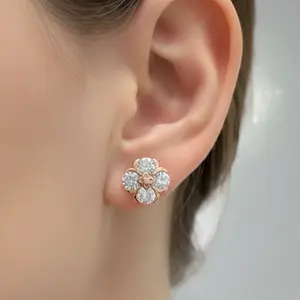 10K Earring Flowers Rose Gold - 11.3mm Elegant Floral Design Stud Earrings for Women for All Occasions