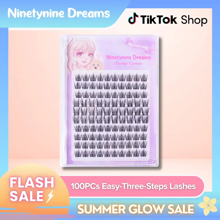 Ninetynine Dreams 100PCs Easy-Three-Steps Lashes | Natural Daily 11-13mm C+ Curl Individual Lash Clusters, Ultra-Thin Band, Soft Reusable Waterproof Long-Lasting Spiky Anime Style False Individual Eyelashes