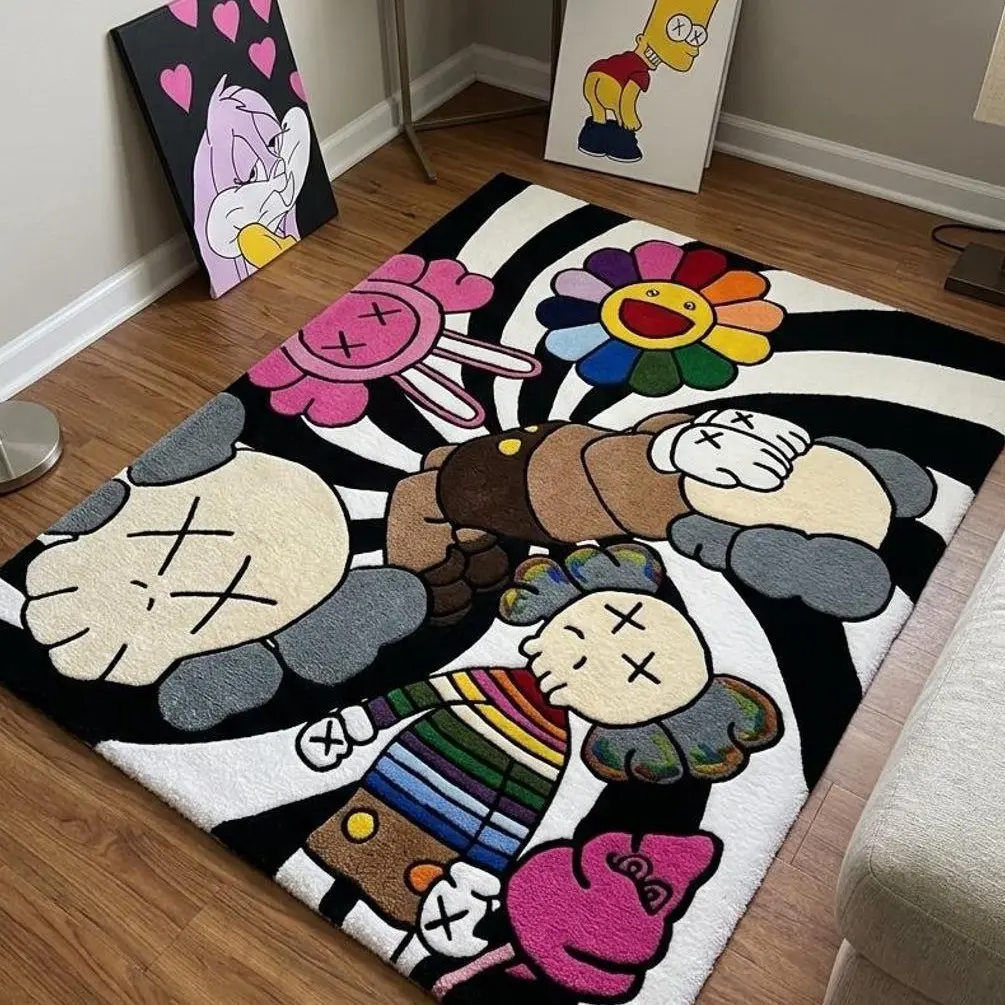 KAWS Inspired Hand-Tufted Rug | Pop Art Anime Carpet for Bedroom, Living Room
