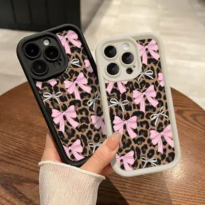 Case for iPhone 17 Pro Max 16 Plus 15 14 13 12 11 Air  Fashion Bowknot Leopard Pattern  Drop Protection Shockproof Soft Silicone smartphone Cover