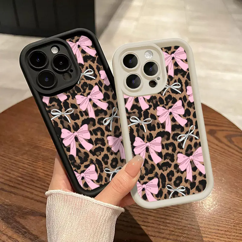 Soft Silicone Protective Cellphone Casing for iPhone 17 Pro Max, 16 Plus, 15, 14, 13, 12, 11, Air E - Fashion Bowknot Animal Print, Drop Protection, Shockproof Mobile Phone Accessories, Cute Accessories
