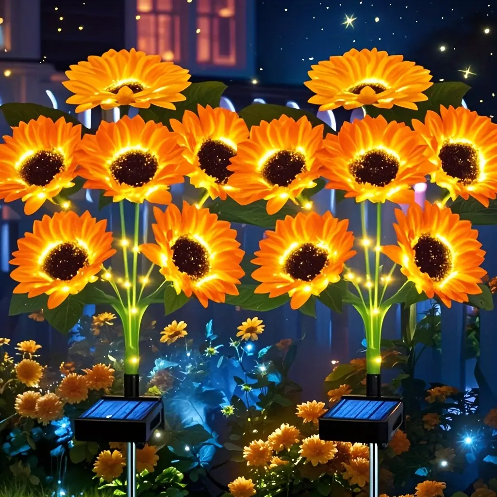Solar Sunflower Lights Outdoor Decor, 4 Pack Solar Garden Decor 24 Waterproof Solar Sunflower Outdoor Lights for Garden Patio,Flower Bed, Pathway, Gift for Women, Mom, Grandma