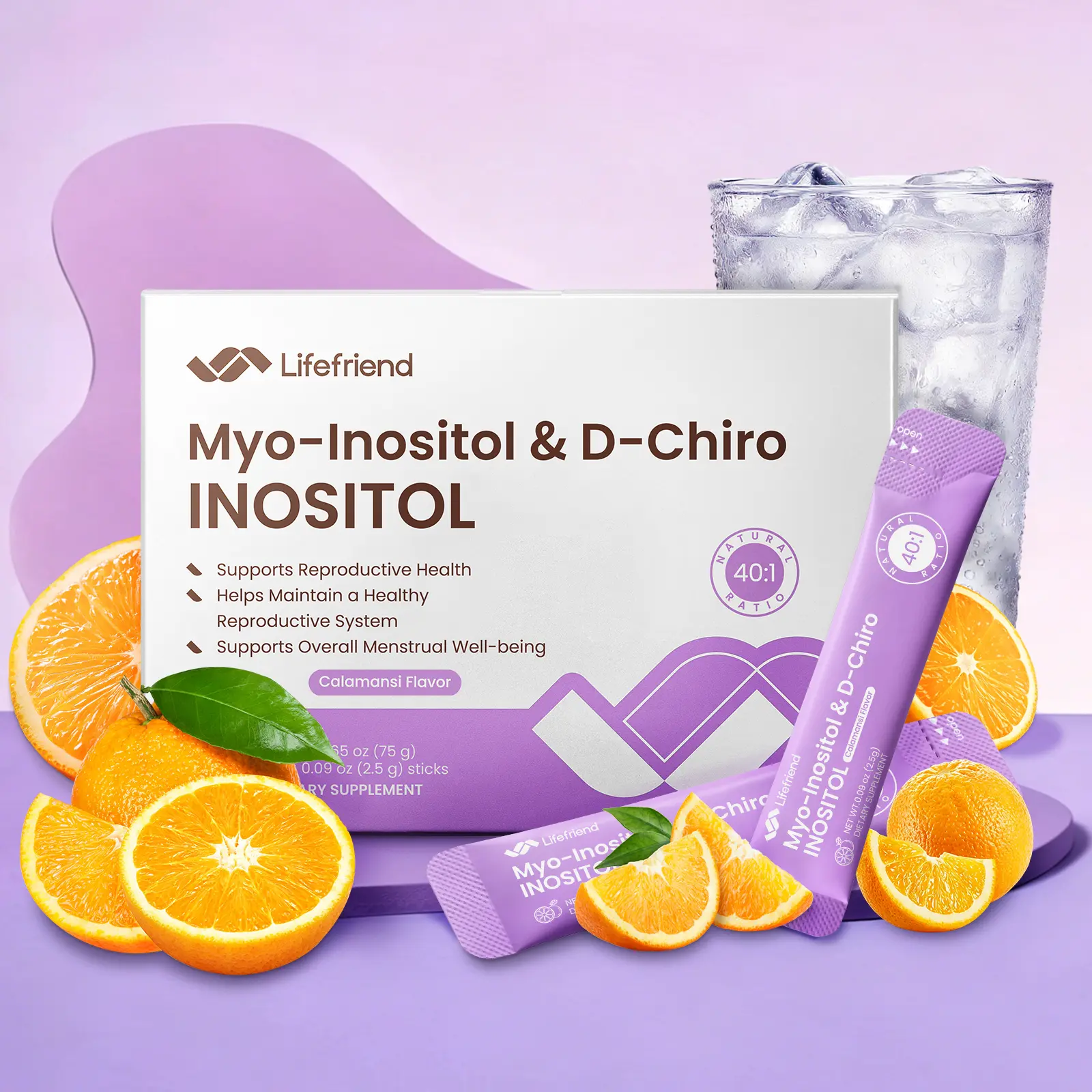 Lifefriend Hormone Balance Drink Mix for Women – Inositol Powder Calamansi Flavor Drink with 2000mg Myo-Inositol + D-Chiro 40:1 Ratio, Vitamin D, Folate, Cycle Support