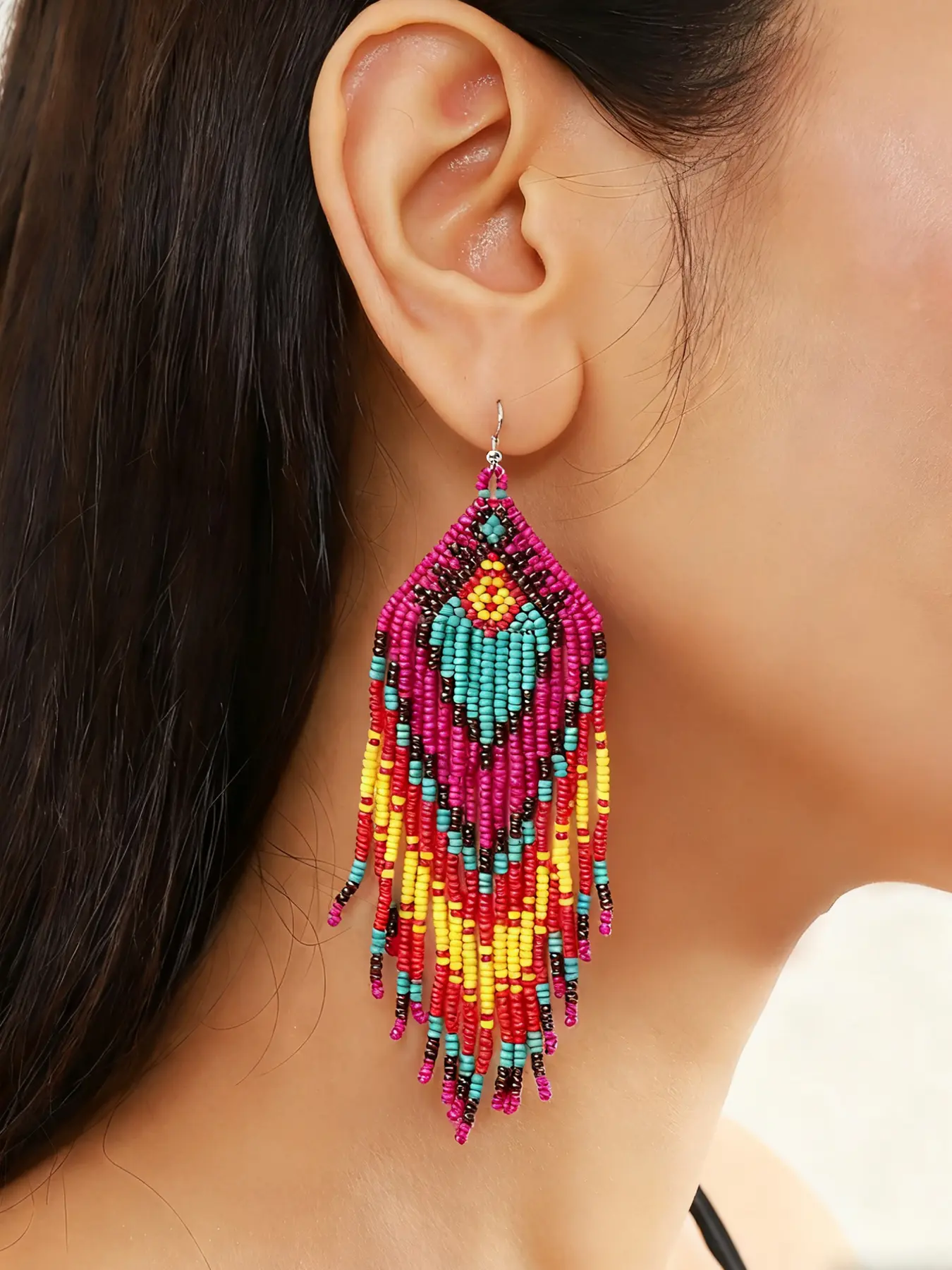 Vintage Boho Colorful Beaded Dangle Dangling Earrings, Handmade Geometric Jewelry, Boho Style Jewelry, Elegant Fashion Accessory for Women, Trendy Jewelry, Unique Design Earrings, Perfect Gift for Lovers and Sisters, Stylish Jewelry