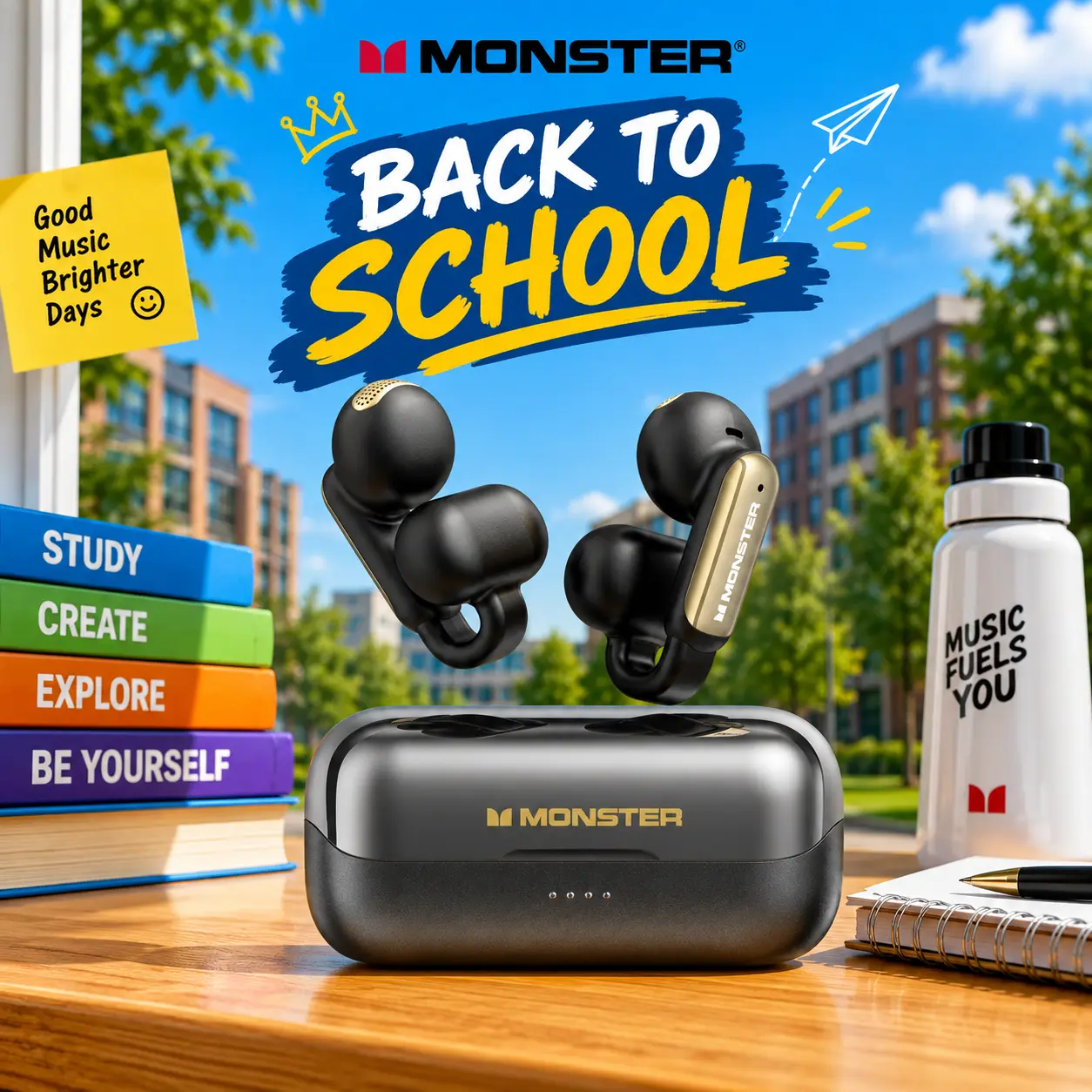 Monster True Wireless Earbuds - Bluetooth 5.4 Wireless Headphones, 13mm Waterproof Earphones with Noise Reduction, for Sports Running & Gaming, Hifi Stereo Audio, TikTokShopBackToSchool, Waterproof Headphones