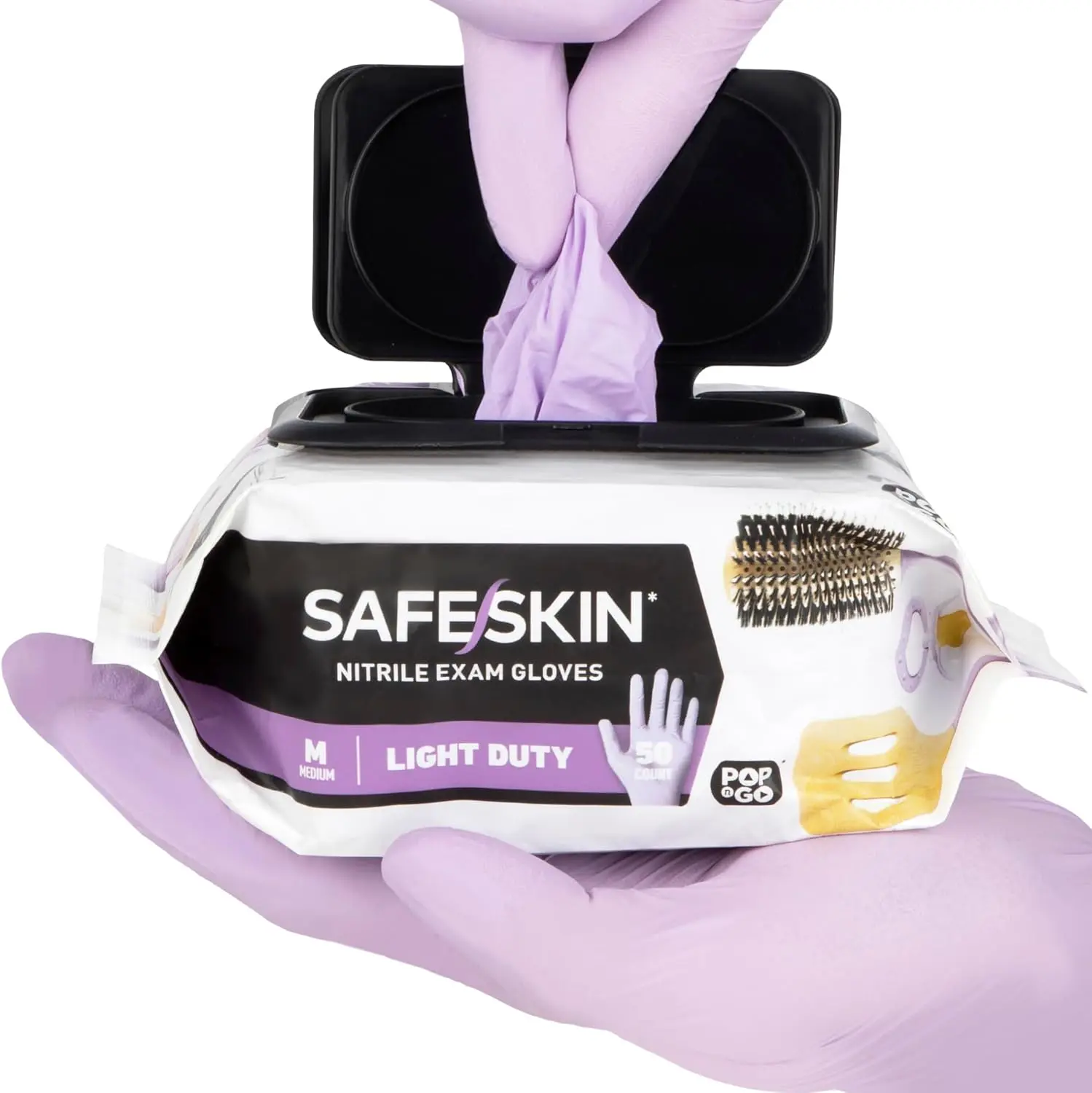 SAFESKIN Disposable Nitrile Gloves in POP-N-GO Pack of 50 or 200 Powder Free - Hair, Cleaning, Medical Use, Food Handling Grade Waterproof