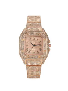 Fashionable square diamond-set full diamond Roman numeral dial quartz ladies' watch Diamond Wrist Watch