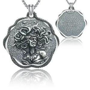 Sebina Medusa Necklace 925 Sterling Silver Irregular Pendant Gorgons Mythological Symbol Design  Amulet Jewelry for Men & Women Vintage Mysterious Original Niche Designed Jewelry