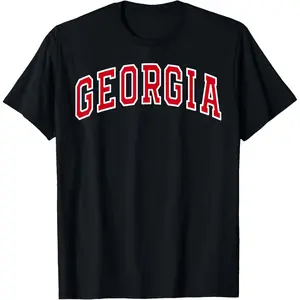 100% Cotton Georgia GA Vintage Sports Design Red Text Design Men Gifts T-Shirt