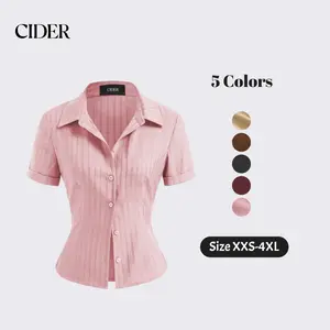 Cider [5 colors, size 0-10] Polo Collar Texture Button Up Shirt