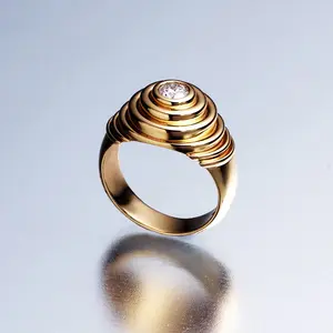 Modern spiral ring, an eye-catching 18K gold-plated ring set with synthetic gemstones, minimalist geometric-style jewelry