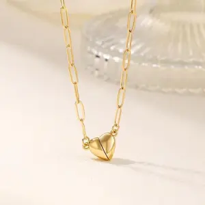   Heart Pendant Magnetic Necklace- 14K Gold Silver Fashion Clavicle Chain Jewelry,Dainty Heart Pendant, Love Party Gift, Stylish and Unique Design, Perfect for Valentine's Day Gift