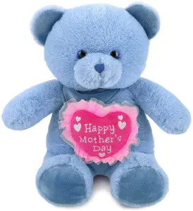 DOLLIBU 8-in Baby Blue Plush Bear, Super-Soft Polyester Stuffed Toy with Embroidered Heart, Mothers Day Gift