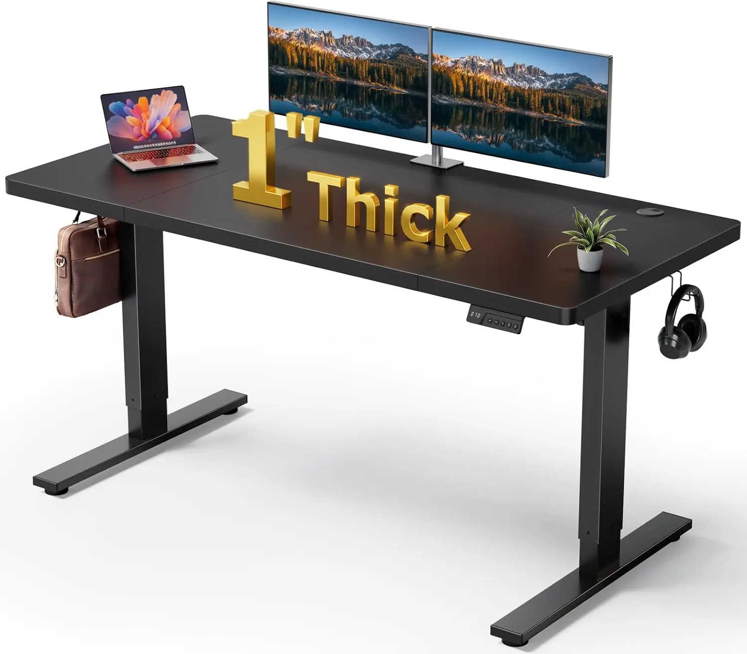 60x28 Inch Electric Standing Desk Adjustable - 60x28 Inch Sit Stand Desk with 1 Inch Thick Tabletop, Double Beam Frame, 3 Memory Height Adjustment, Cable Management for Home Office