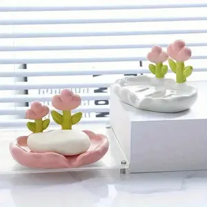 1pc brand new, creative and adorable floral soap dish, Soap Tray that doesn't require punching drainage holes, Bathroom Supplies, Home Goods, Bathroom Organization