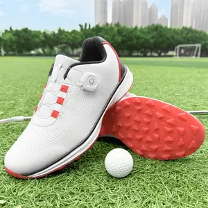 Men's Casual Athletic Golf Shoes, Waterproof Studless Training Shoes, Dial-Pull Drawstring, Lightweight Leather, Non-Slip Wide Sole, Best-Selling Model, Professional Outdoor Practice Shoes