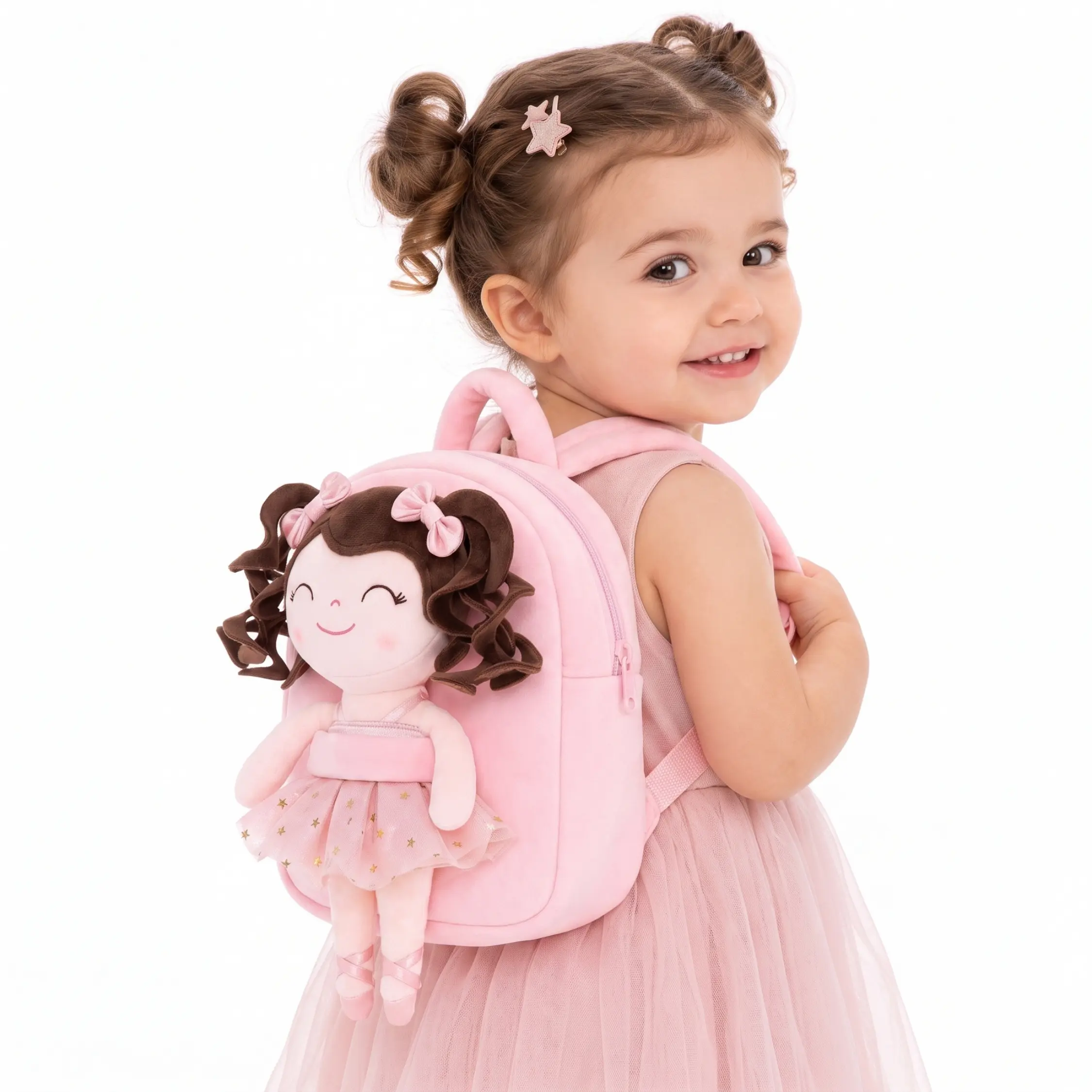 Gloveleya Toddler Backpack for Girls Ages 1–4, Pink Ballerina Doll Plush Preschool Bag for Back to School and Daycare