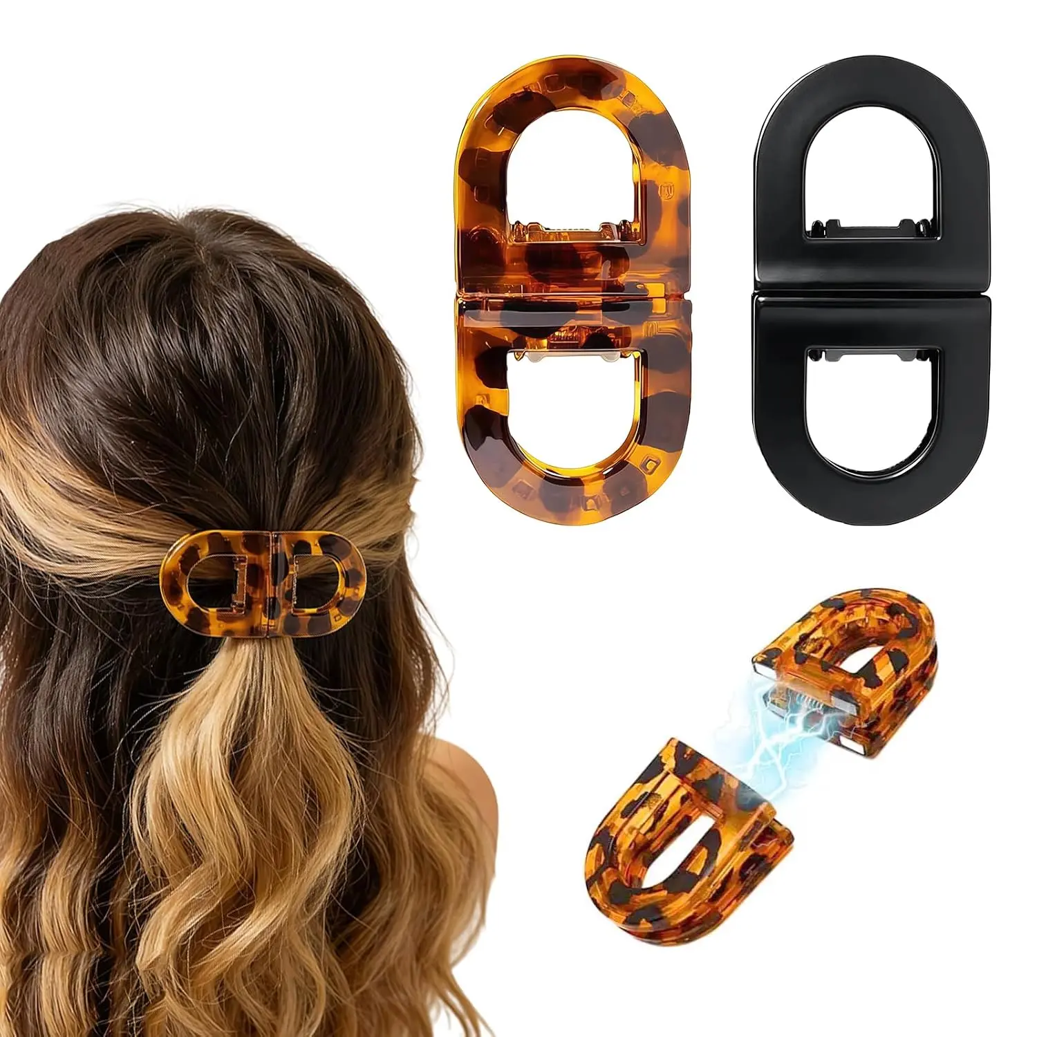 2 Pcs Brown & Black Magnetic Hair Clips for Women Girls, Strong Hold Non Slip Claw Clips, Seamless 2-in-1 Quick Snap Design, Creaseless Non-Dent Hair Styling Tools for Thick and Thin Hair (Style 1)