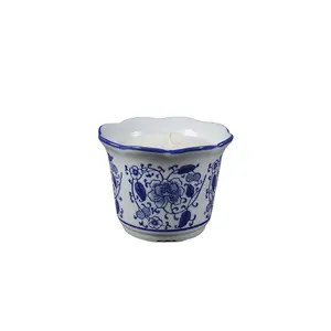 6.13in Scallop Top Chinoiserie Ceramic Candle