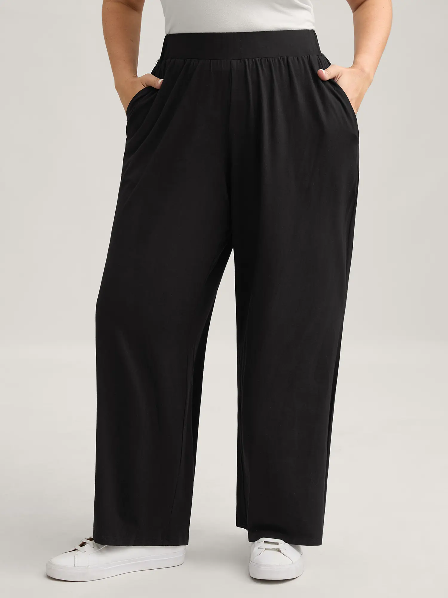 BloomChic Women's Plus Size Solid Wide Leg Lounge Pants, Comfy Baggy Rayon Spandex Everyday Bottoms with Pockets, Plussize, Baggy Pants, Garment, Fabric, Women's Clothes, Pants For Women