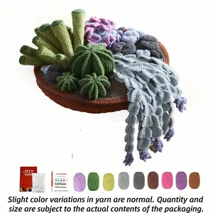 1Set Potted Plant Crochet Kit for Beginners, Beginner Crochet Kit for Adults with Step-by-Step Text Tutorials, Cactus Succulent DIY Crafts for Adults, Crochet Items, Birthday Festival Gifts, Cute Funny Modern Home Decorative Ornaments