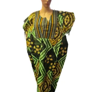 Adejoke Kampala Kaftan Asooke Bubu Dress - Vibrant Green and Gold Patterned African Fashion