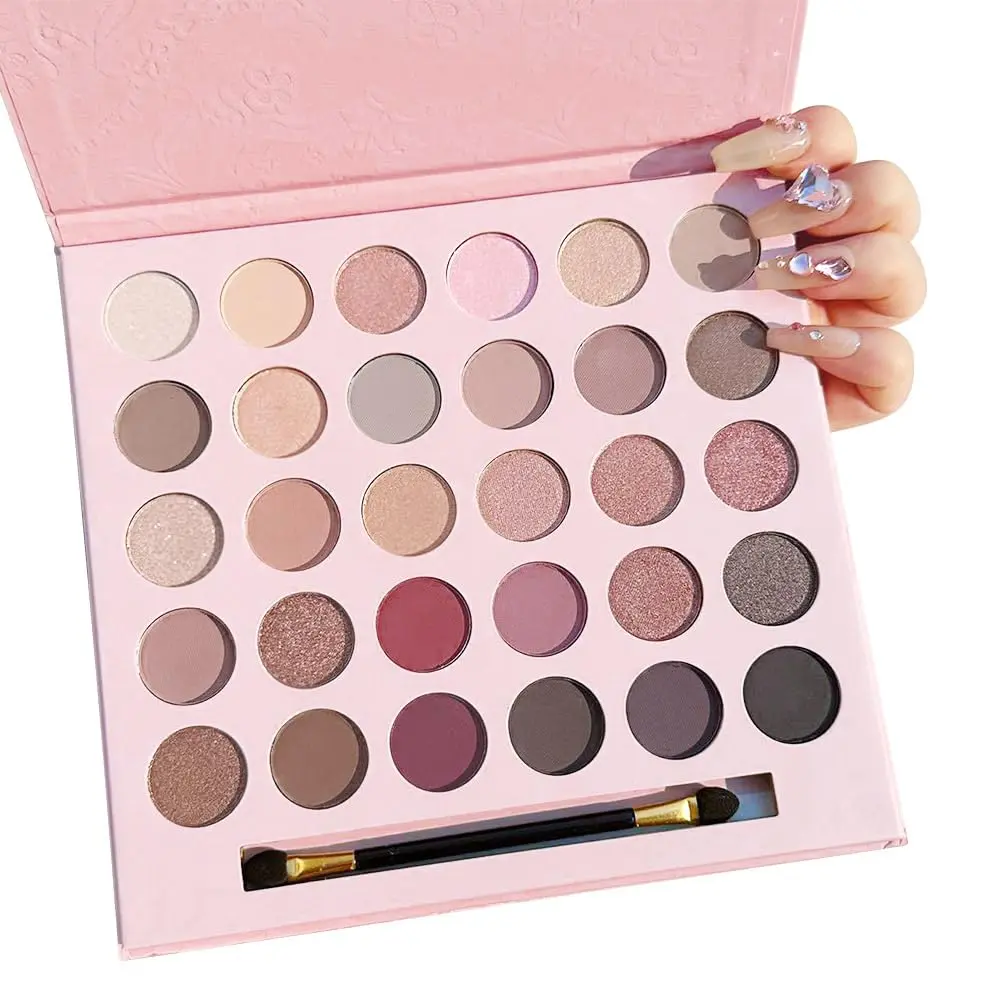 SUAKE 30 Colors Nude Champagne Gold Matte Shimmer Eyeshadow Palette with Brush for Eye Makeup,High Pigmented Pink Purple Brown Eye Shadow Primers Powder Shimmer Matte Eyeshadows Palet de sombras de ojos-Big30