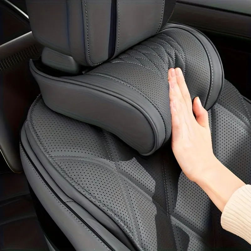 1pc Leather + Memory Foam Auto Car Headrest, Breathable Memory Cotton Neck Pillow, Car Seat Lumbar Support Pad, Comfortable Neck Protection, Neck Rest Cushion, Car Accessories
