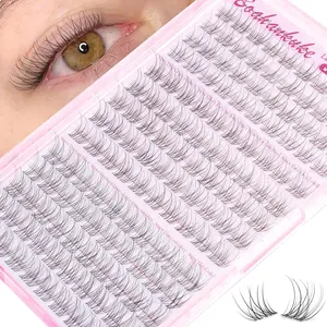 Natural Lash Clusters 10-14MM Short Eyelash Clusters Wispy Cluster Lashes Invisible Band Cluster Eyelash Extensions C Curl Individual Lashes for Clean Girl Make Up
