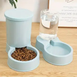 An automatic dog feeder and water dispenser. Gravity-fed pet feeder and water dispenser, available in multiple colors, made of durable materials, easy to clean, suitable for cats and small dogs, Dry Food.