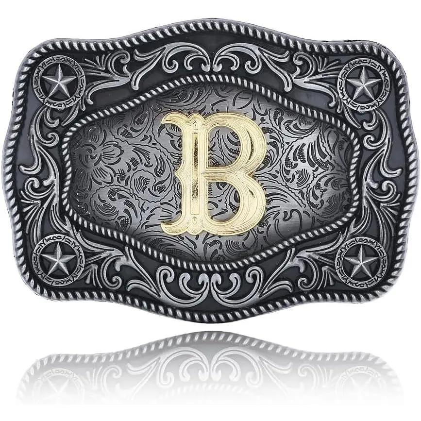 Unisex Western Belt Buckle, Personalized Texas-Style Engraved Initial Letter Accessory for Belts
