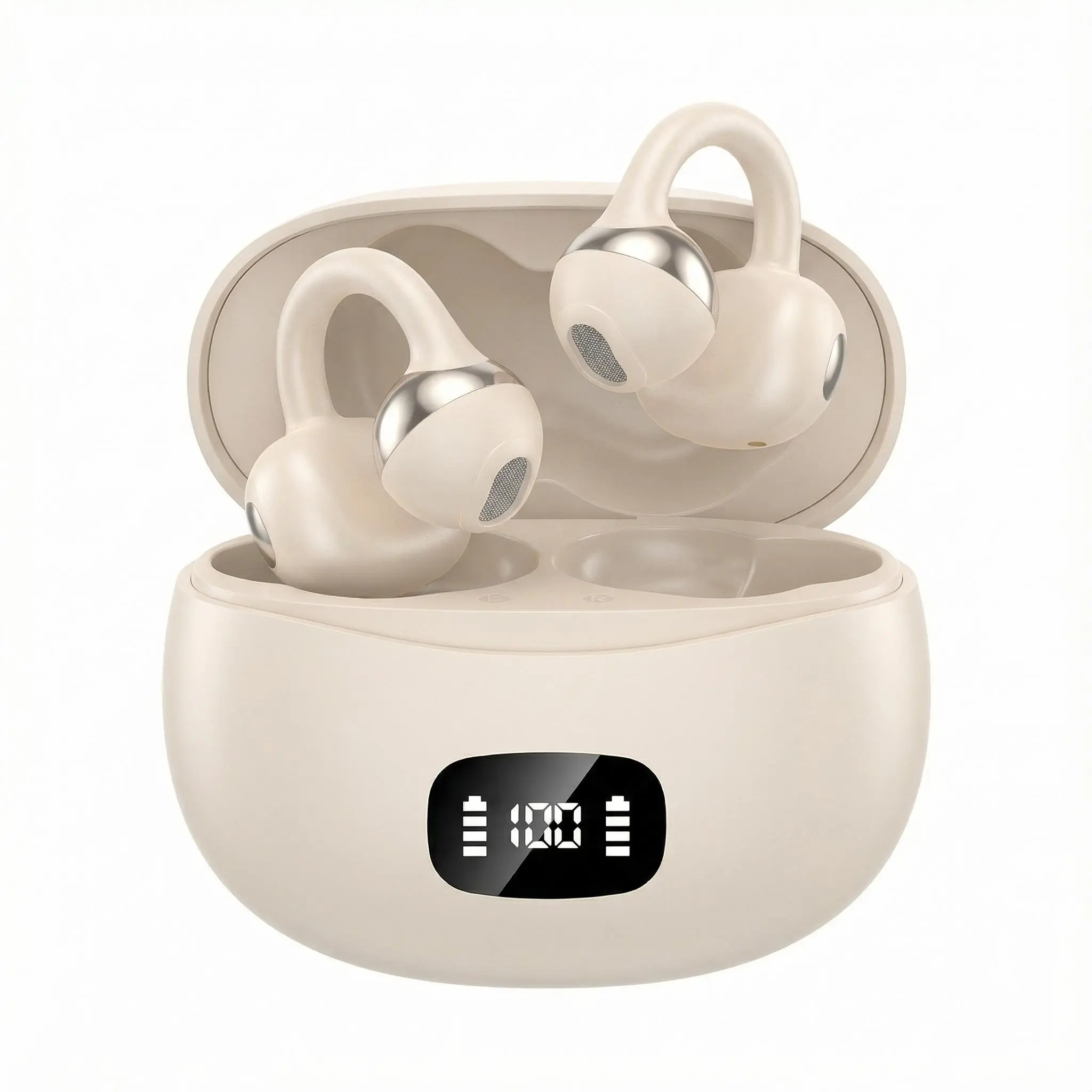 Fluffdrip YXG-20 Aesthetic Clip-On Bluetooth Headphone - Digital Wireless Earphones with Open-Ear Audio, All-Day Comfort, Secure Stable Fit, Smart LED Power Display, Reliable Battery Life, Convenient Charging Soft Earpads Electronic Earbuds Friend