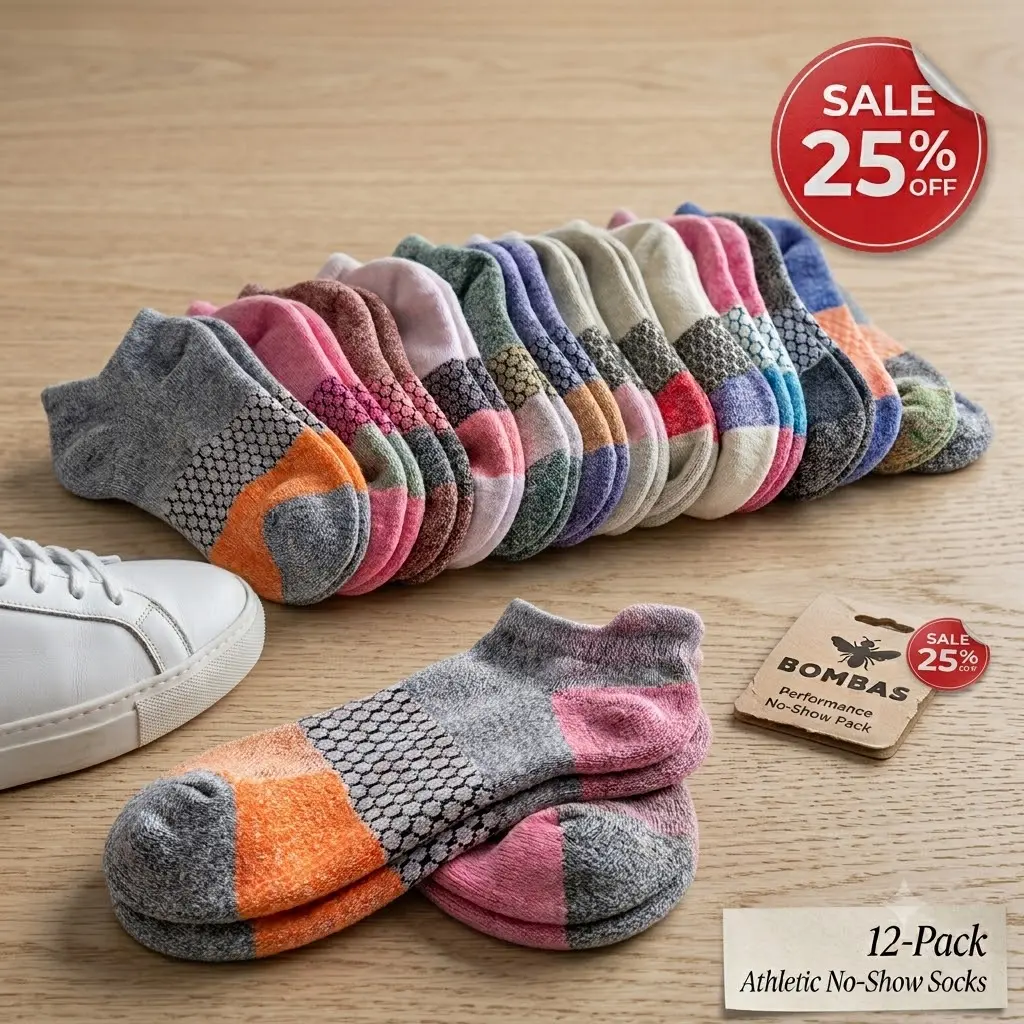 Pack 1/3/5 Bombas Ankle Socks, Cushioned Footbed & Honeycomb Arch Support, Seamless Toe, Blister Tab, Soft Cotton Blend, Size S, M, L, Women's Men's Daily wear