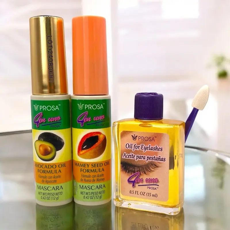PROSA 4-in-1 Mascara Duo & Oil Bundle - Avocado or Mamey Extract, Crystal Protein Gel, Lash Growth Oil - 13ml Regular Edition - Made in Mexico